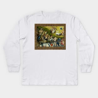 Garden of Earthly Delights ,Paradise, Birds and Animals Detail by Hieronymus Bosch Kids Long Sleeve T-Shirt